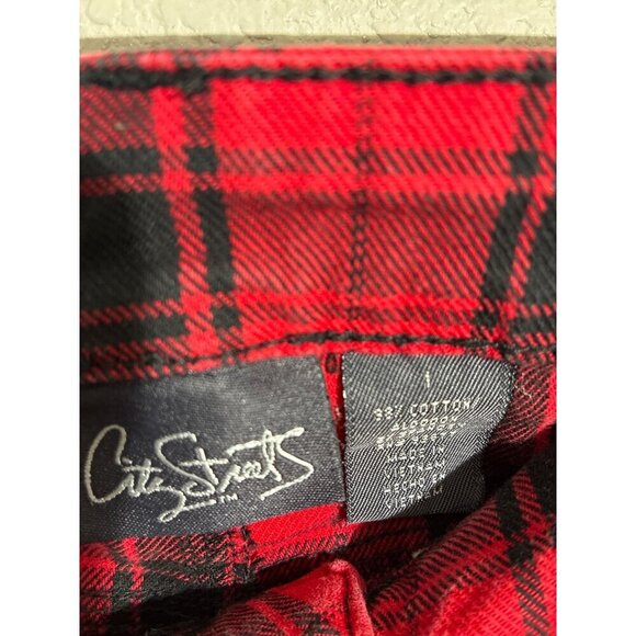 City Streets Pants Womens Size 1 Red & Black Plaid Cotton - Picture 2 of 9